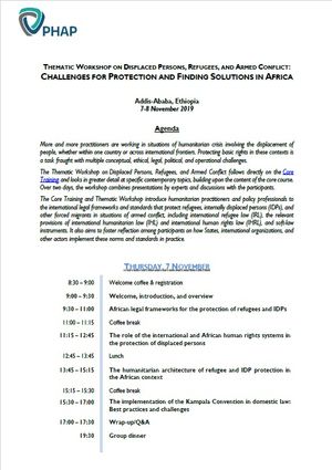 Agenda for the Addis Ababa 2019 Thematic Workshop on Displaced Persons, Refugees, and Armed Conflict